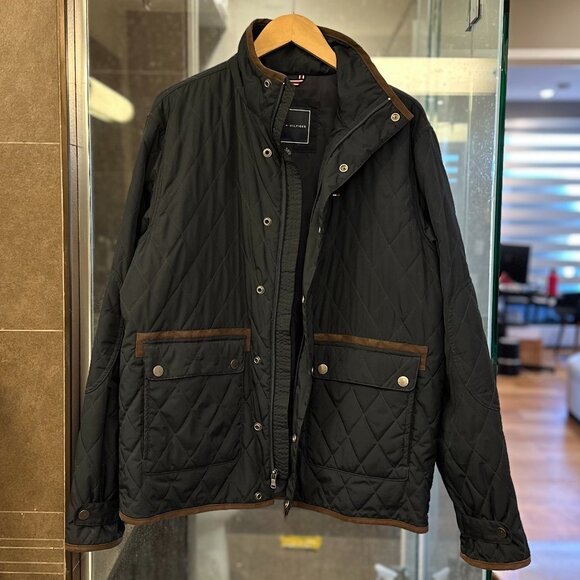 Tommy Hilfiger Vintage Diamond Quilted Barn Chore Jacket (Navy Blue/Brown) - Picture 7 of 16